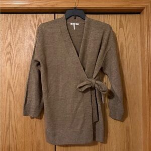 Three Dots Taupe Wrap Cardigan with Side Tie